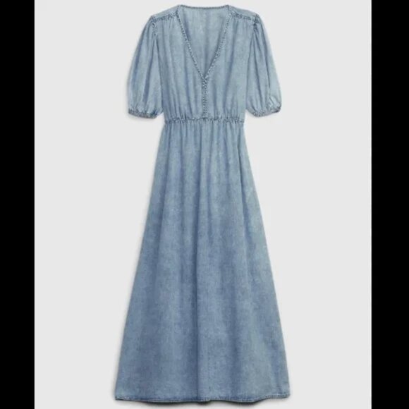 GAP Denim Chambray Blouson Cutout Maxi Dress | L - Picture 7 of 7